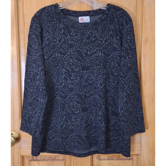 Linnea Shirt Women's Medium Black Textured Floral Artsy Steampunk Victorian Goth - Picture 1 of 6